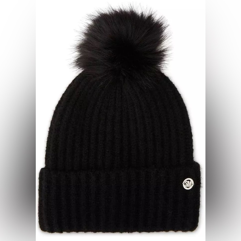 STEVE MADDEN Women's Heathered Rib Knit Beanie, Black, One Size